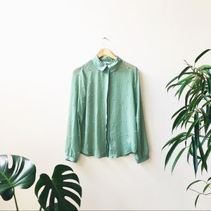 LC Lauren Conrad Sheer Seafoam Pearl Blouse